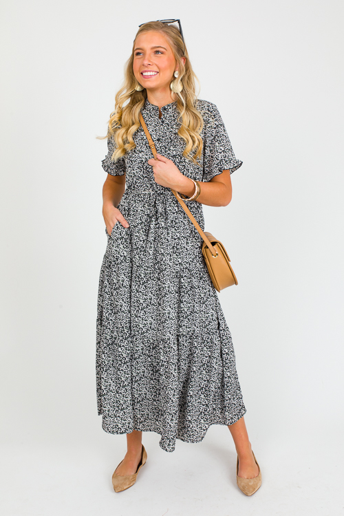 Draw Waist Floral Maxi, Black - SALE - The Blue Door Boutique