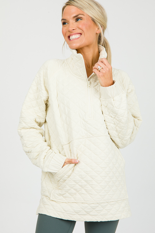 Textured Half Zip, Ivory - New Arrivals - The Blue Door Boutique