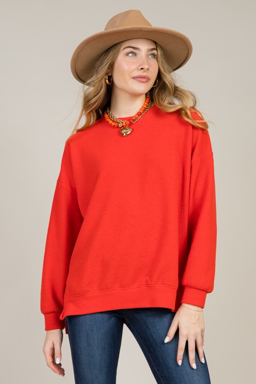 Cloud Knit Pullover Top, Red