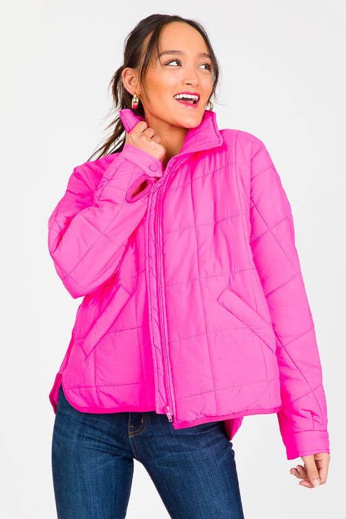 Neon Pink Quilted Jacket 