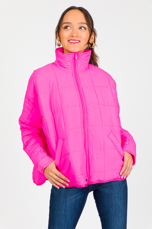 Neon Pink Quilted Jacket 