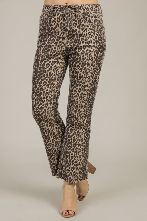 Raw Hem Crop Flares, Leopard