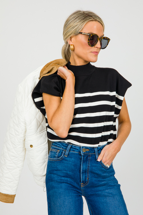 Ally Stripe Sweater, Black