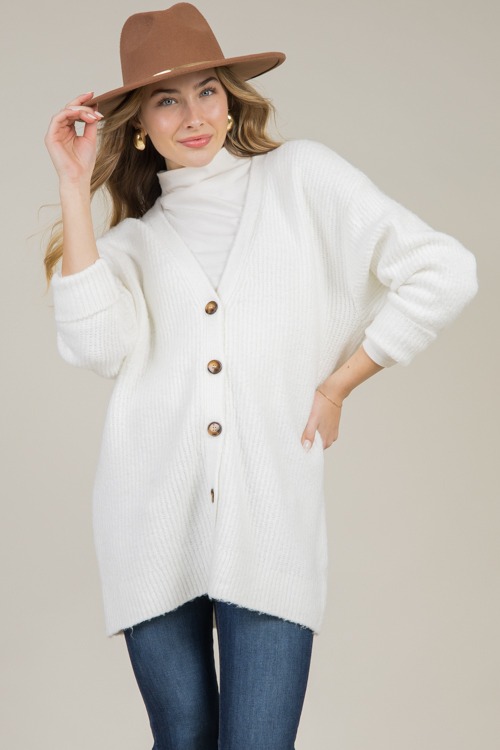 Tahlia Button Cardigan, White