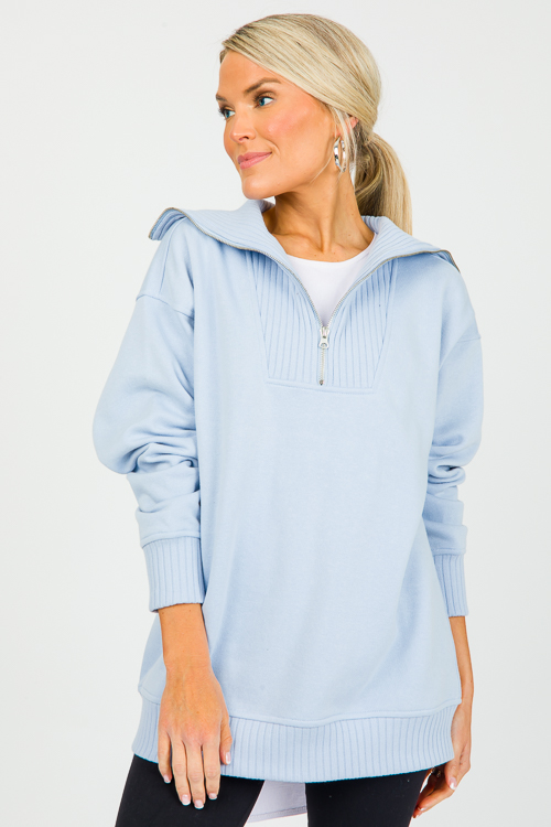 Foster Zip Pullover, Sky Blue New Arrivals The Blue Door Boutique