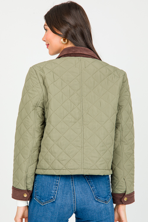 Corded Trim Quilted Jacket, Olive
