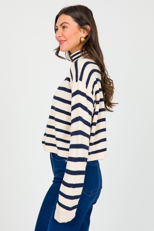 Turtleneck Stripe Sweater, Navy