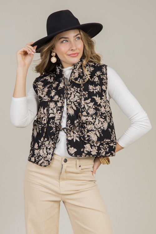 Floral Print Tie Vest, Black - 1213-85.jpg