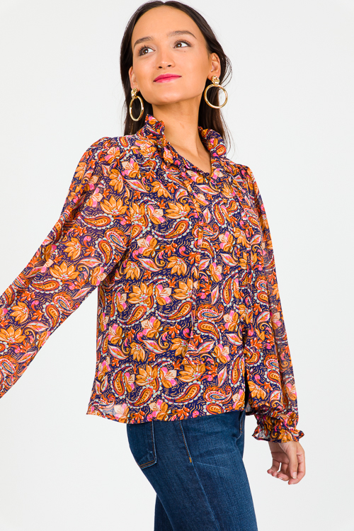 Caribbean Coast Paisley Blouse - SALE - The Blue Door Boutique