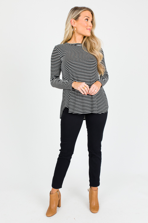 Krissy Crew Stripe Tee, Black/Off White