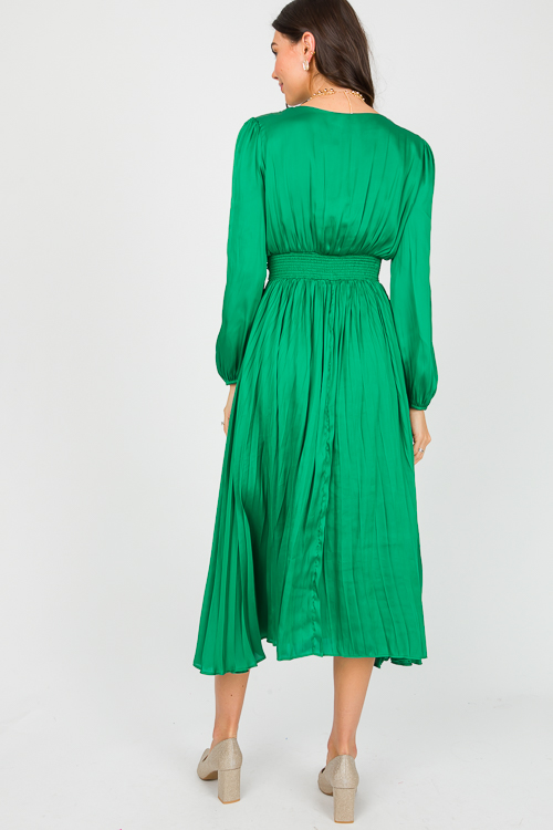 Twist Waist Satin Maxi, Kelly Green - New Arrivals - The Blue Door Boutique