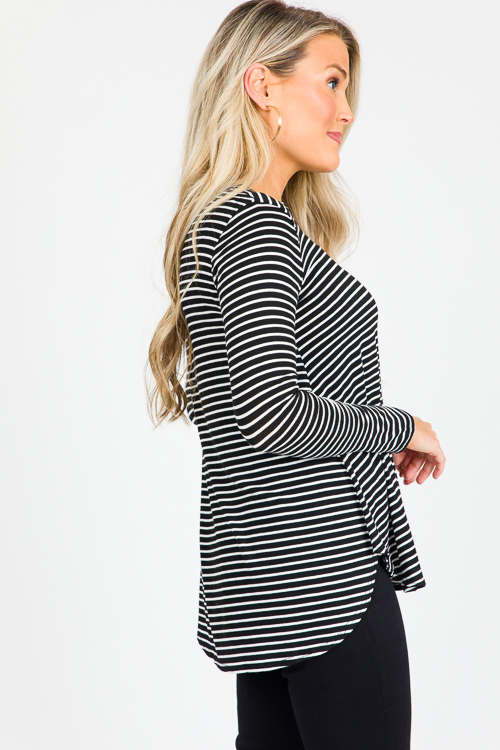 Krissy Crew Stripe Tee, Black/Off White