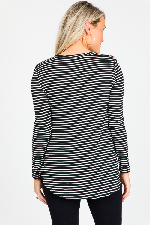 Krissy Crew Stripe Tee, Black/Off White