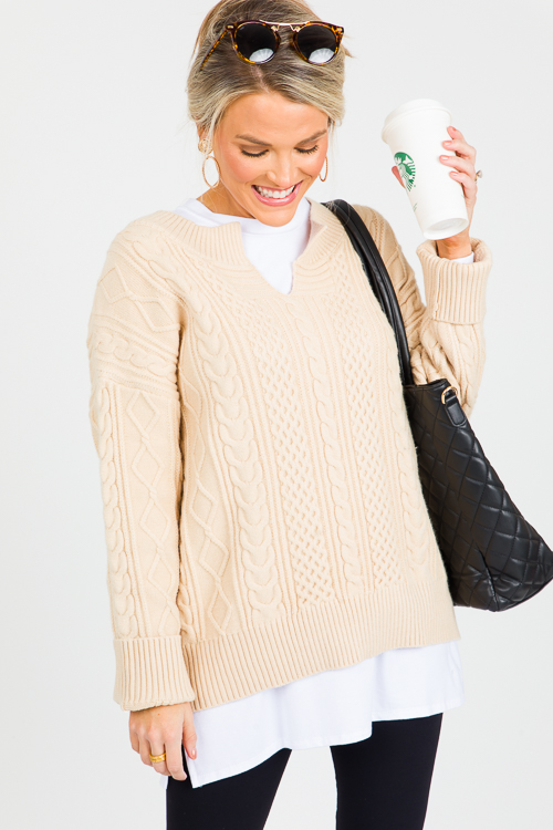 Cable Knit Sweater, Beige