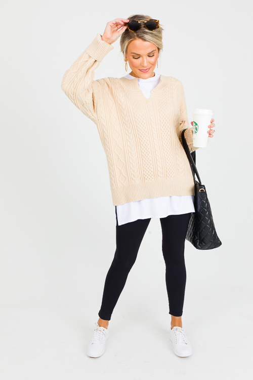 Cable Knit Sweater, Beige