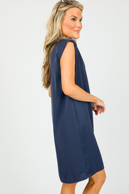 Satin Sleeveless Dress, Navy