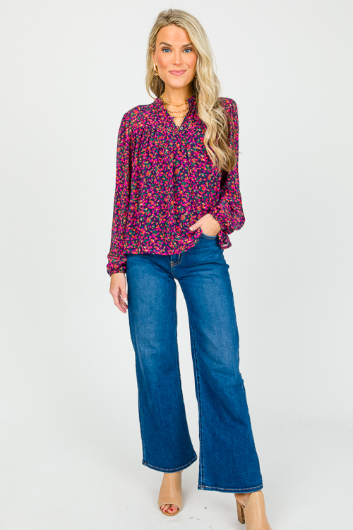 Floral Chiffon Blouse, Navy Magenta