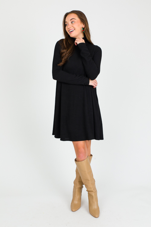 Rib Texture Swing Dress, Black