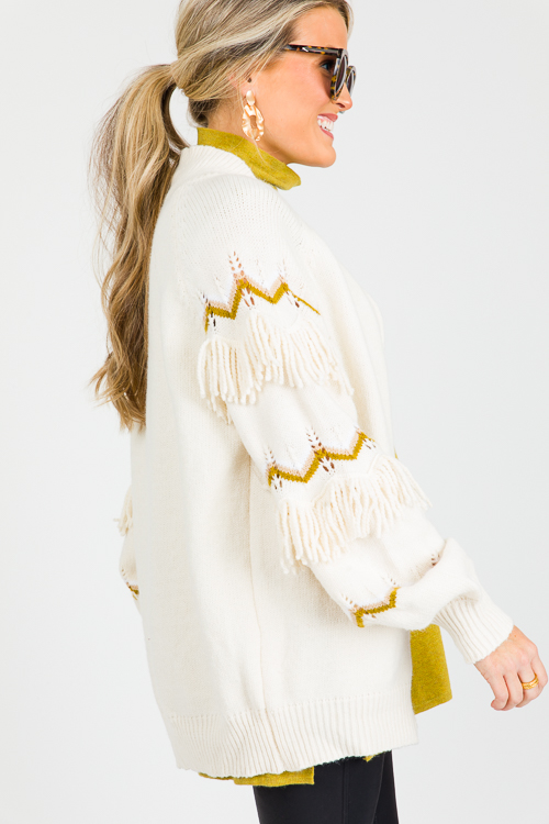 Chevy Fringe Zip Sweater, Ivory