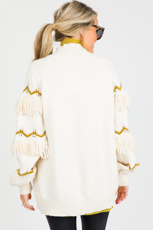 Chevy Fringe Zip Sweater, Ivory