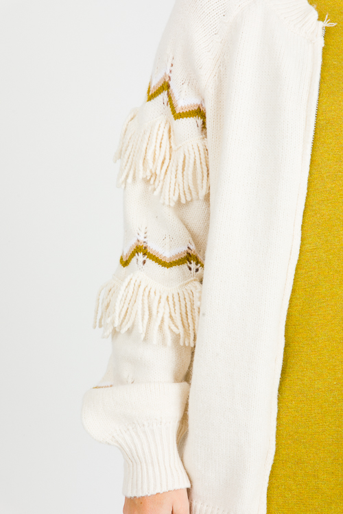 Chevy Fringe Zip Sweater, Ivory