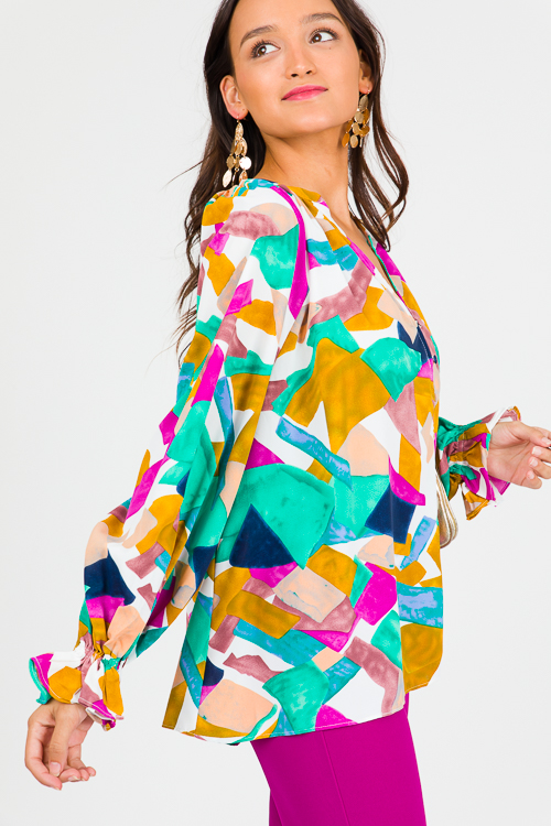 Geo Abstract Blouse, Navy Orchid