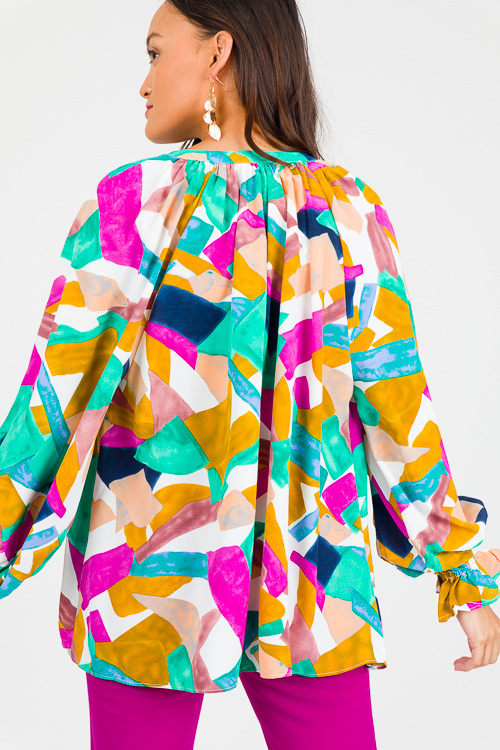 Geo Abstract Blouse, Navy Orchid