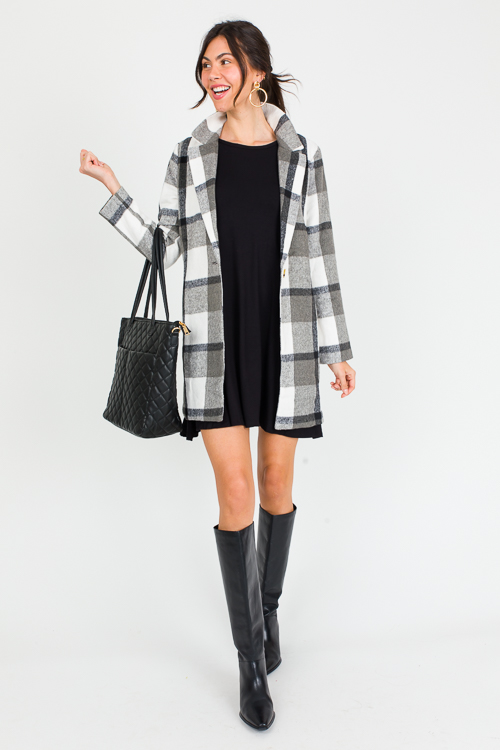 Demi Plaid Coat, Grey/Ivory