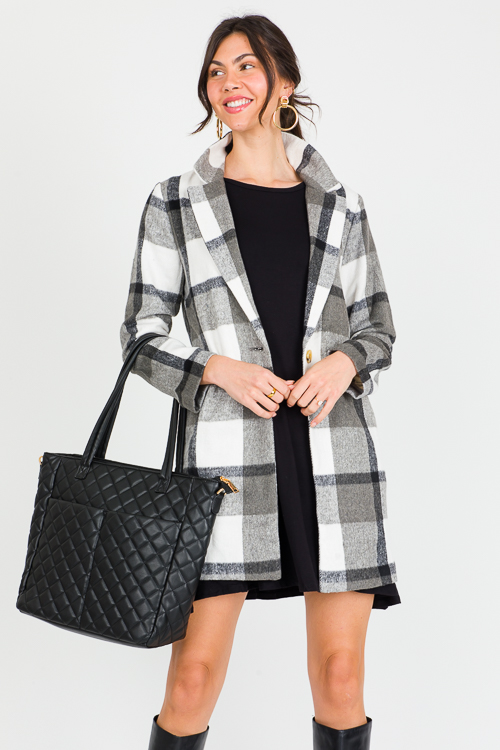 Demi Plaid Coat, Grey/Ivory