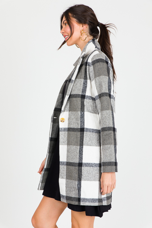 Demi Plaid Coat, Grey/Ivory