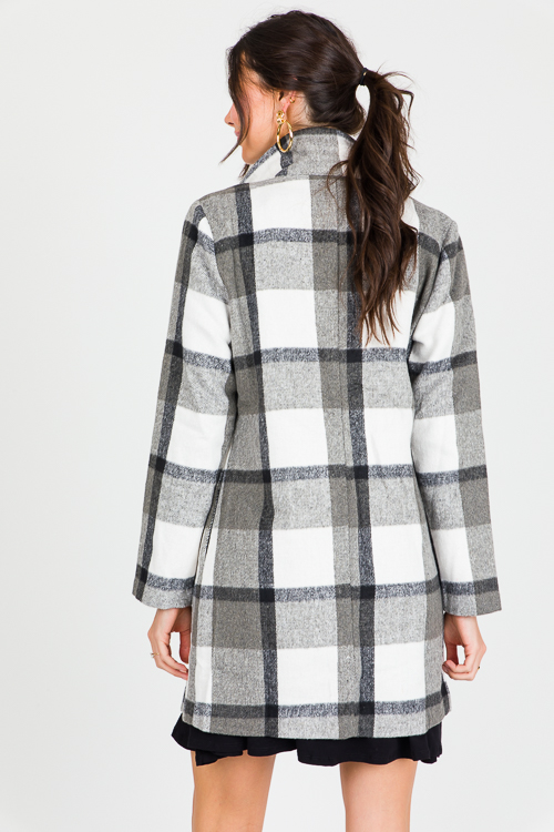 Demi Plaid Coat, Grey/Ivory