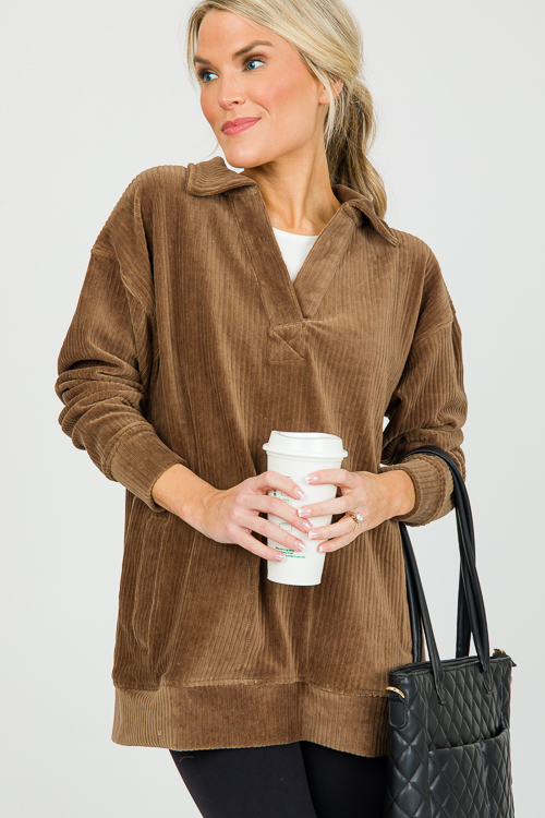 Velvet Pocket Pullover, Dark Earth - New Arrivals - The Blue Door Boutique