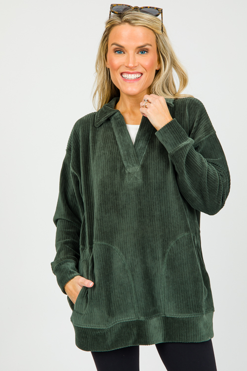 Velvet Pocket Pullover, Deep Forest