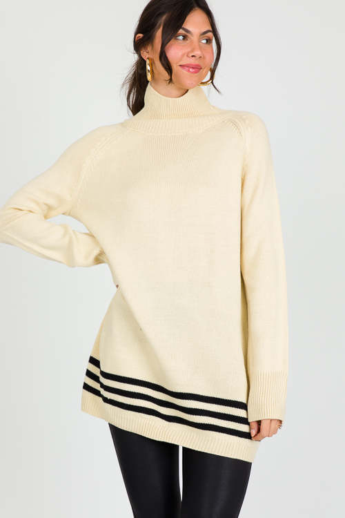 Stripe Hem Sweater, Cream/Black