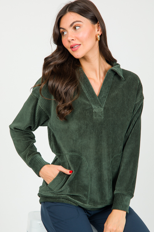 Velvet Pocket Pullover, Deep Forest