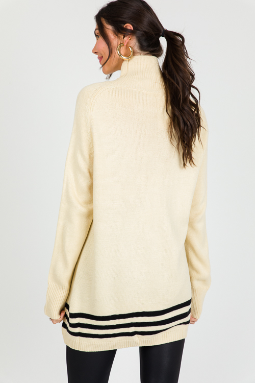 Stripe Hem Sweater, Cream/Black