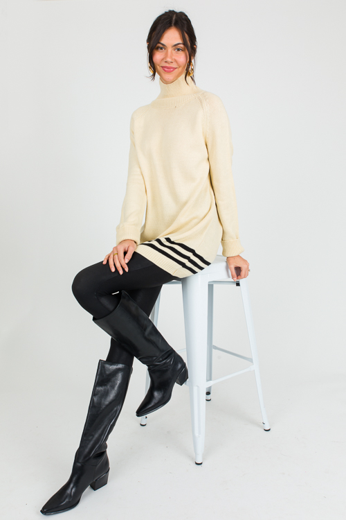 Stripe Hem Sweater, Cream/Black