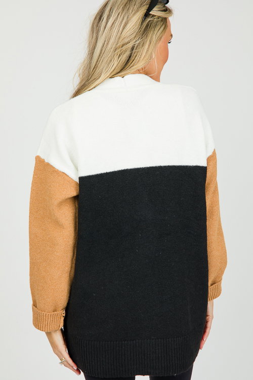 Colorblock Button Cardi, Black - New Arrivals - The Blue Door Boutique