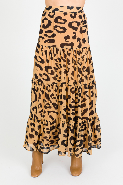 Leopard Chiffon Maxi Skirt, Tan