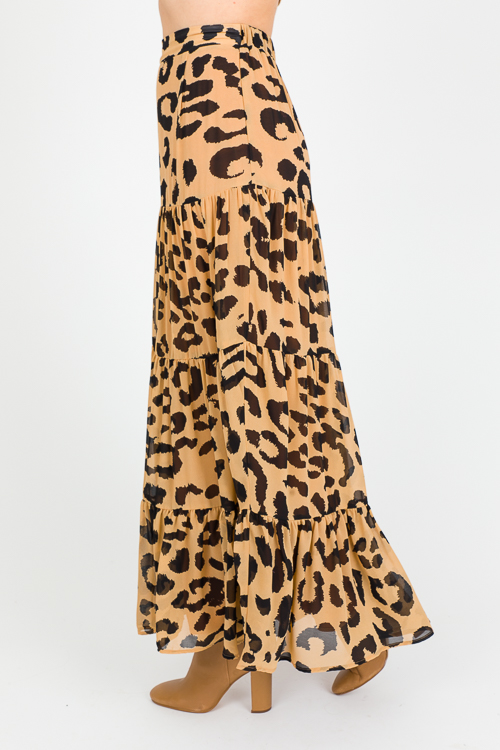 Leopard Chiffon Maxi Skirt, Tan