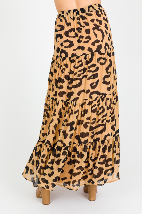 Leopard Chiffon Maxi Skirt, Tan - SALE - The Blue Door Boutique