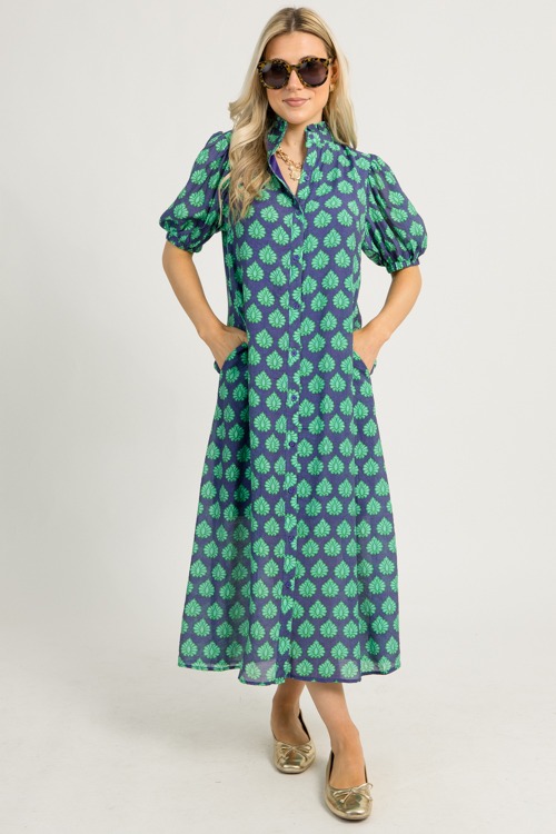 Printed Button Down Midi, Navy - 1216-137.jpg