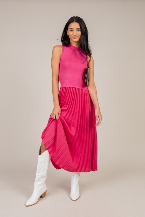 Pleated Contrast Midi, Pink