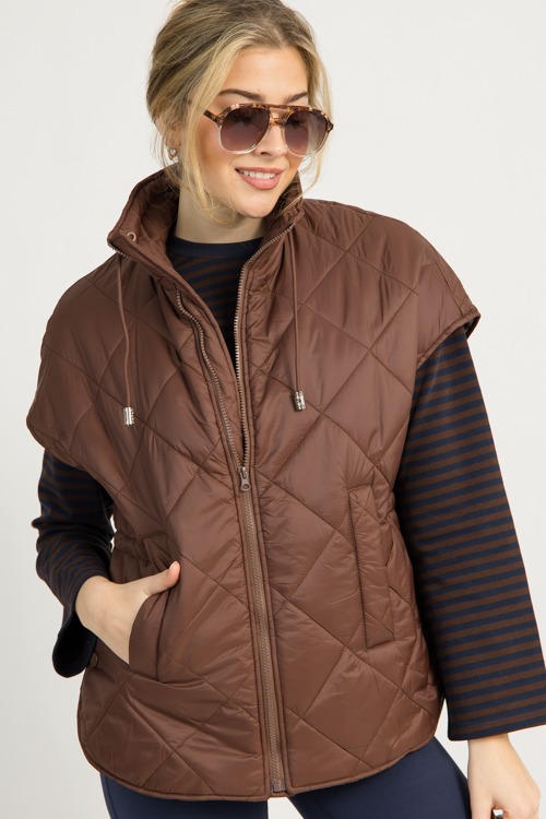 Draw Waist Quilted Vest, Brown - 1216-57h.jpg