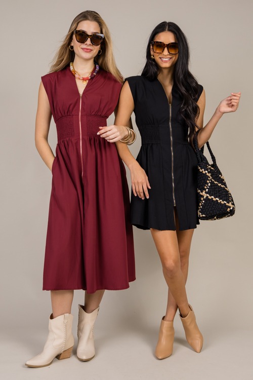 Smock Waist Zip Midi, Merlot