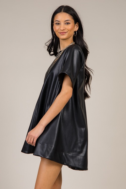 Leather Flare Dress, Black