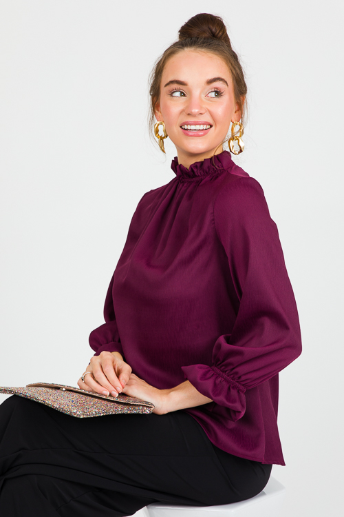 Above It All Ruffle Blouse, Wine