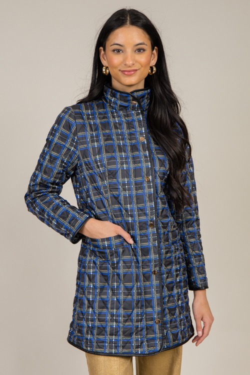 Plaid Leather Trim Jacket, Black - 1217-113.jpg