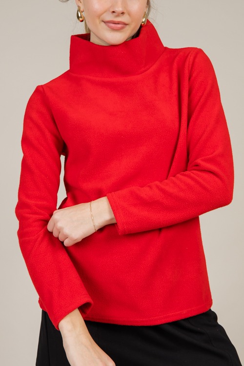 Fleece Mock Neck Pullover, Red