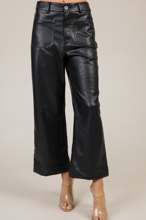 Patch Pocket Leather Pants, Black